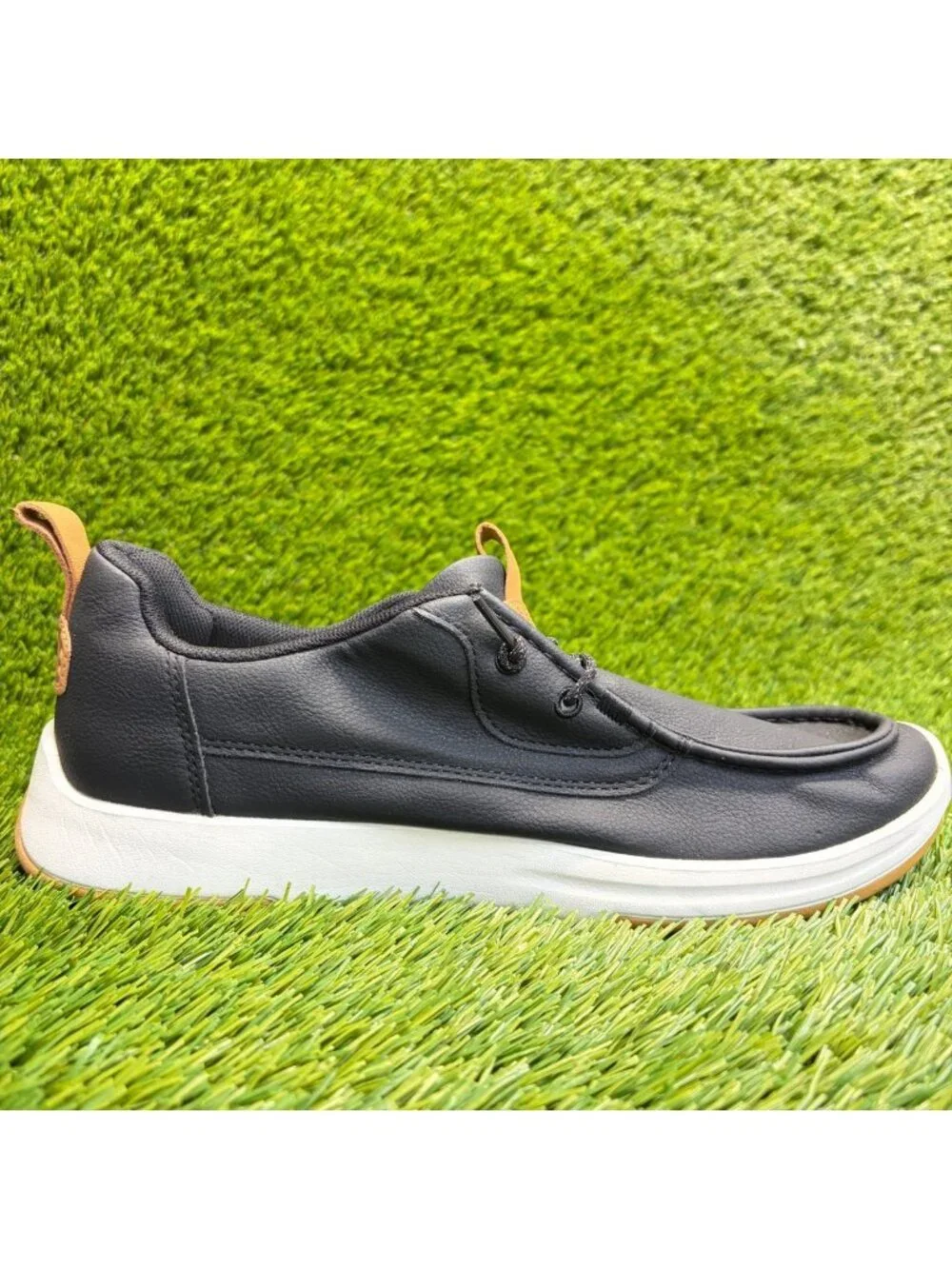 Hey Dude Wally Drift Classic Mens Size 8 Black Athletic Leather Slip On Shoes